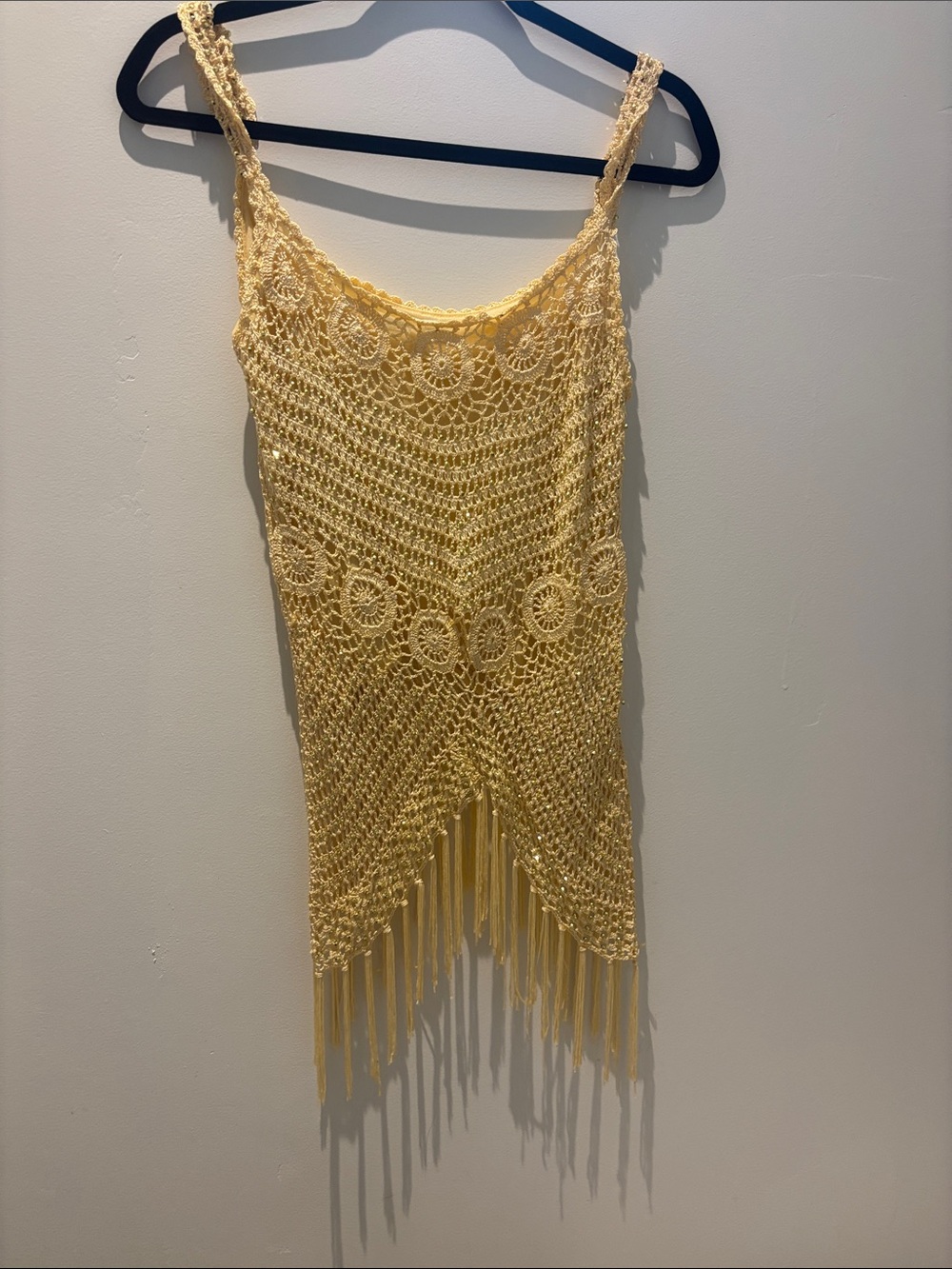 Yellow Crochet Fringe Beach Cover-Up Dress - Women Accessories